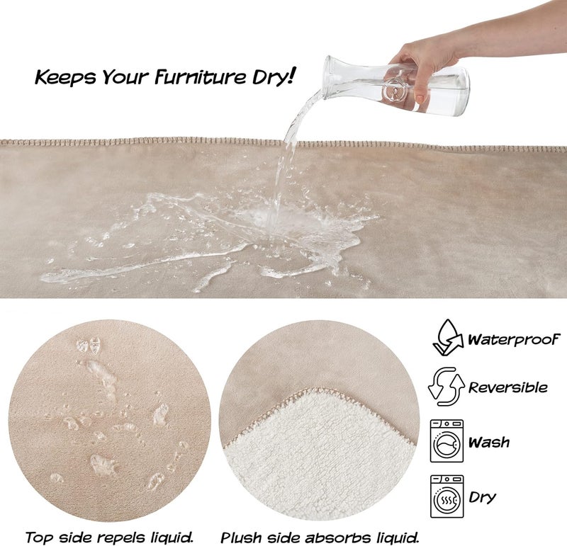 PETMAKER Waterproof Pet Blanket - 30x40-Inch Reversible Sherpa Fleece Throw Protects Couches, Cars, and Beds from Spills, Stains, and Fur by (Tan) - Image 4